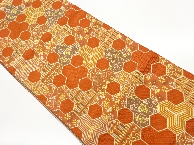 JAPANESE NAGOYA OBI / CHIKUZEN HAKATA / WOVEN BISHAMON KIKKO PATTERN